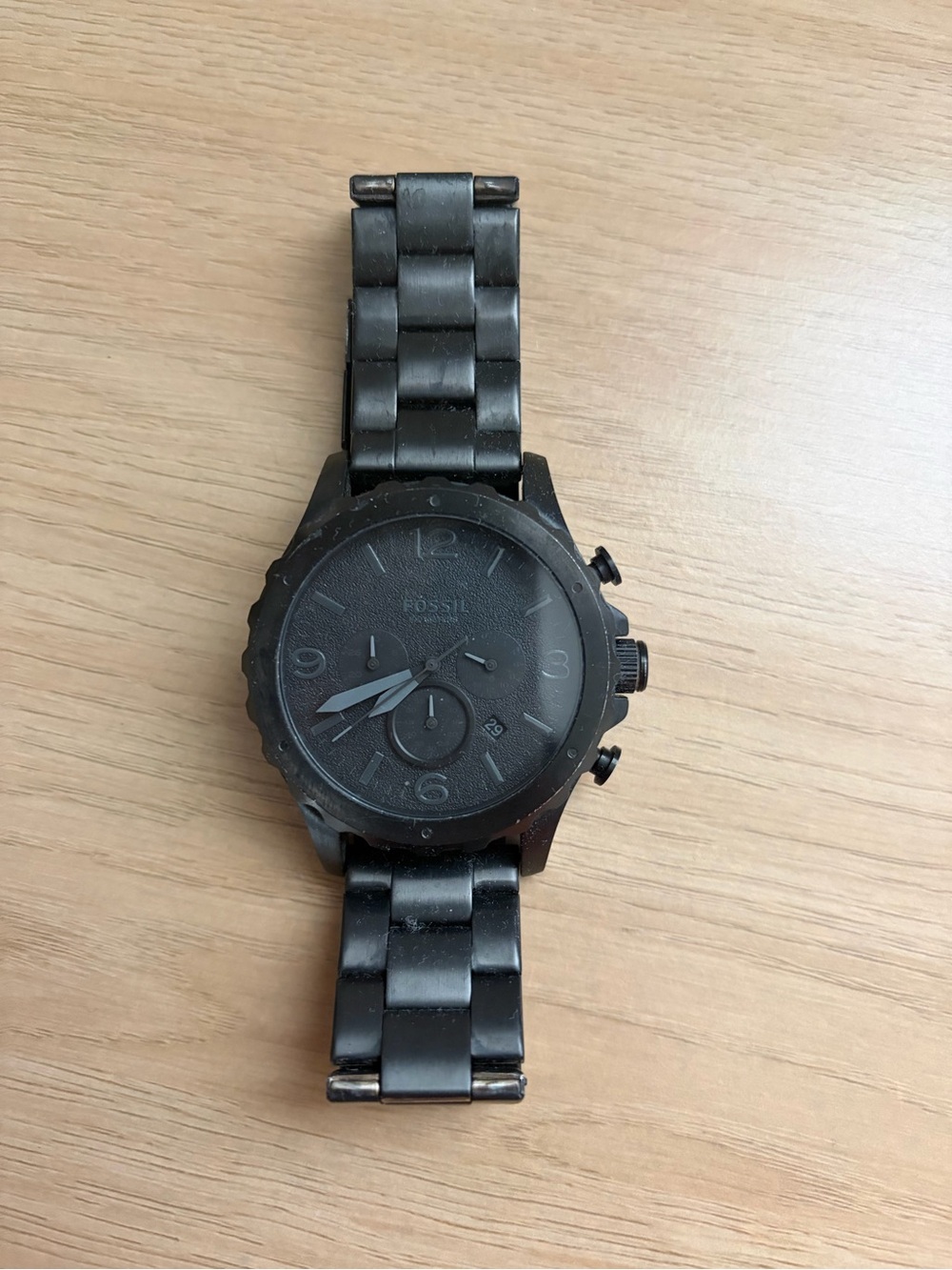 Fossil Matte Black Link Chronograph Watch